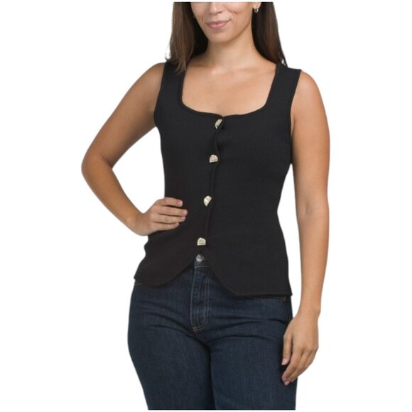 Love Tree Tops - LOVE TREE Knit Vest With Gold Tone Buttons